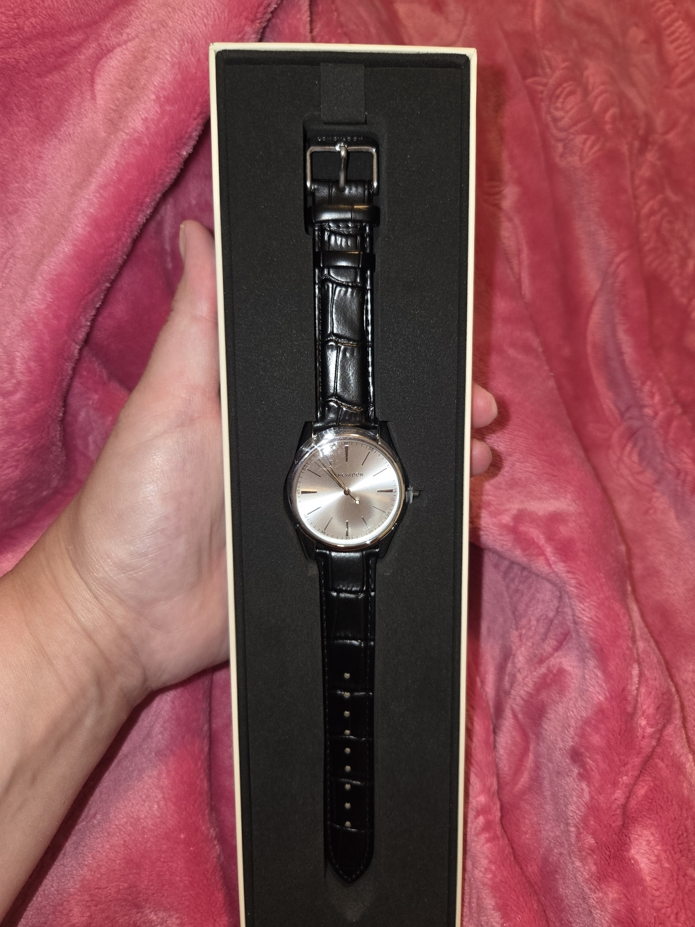 Slim Silver Dial Men's Watch with Black Leather Strap